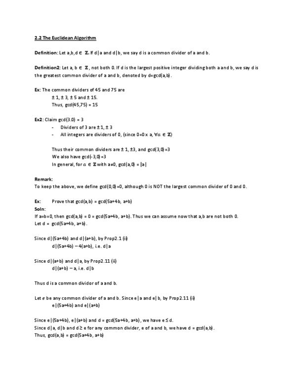 MATH135 Lecture Notes - Euclidean Algorithm, Calipers, Linear Combination thumbnail