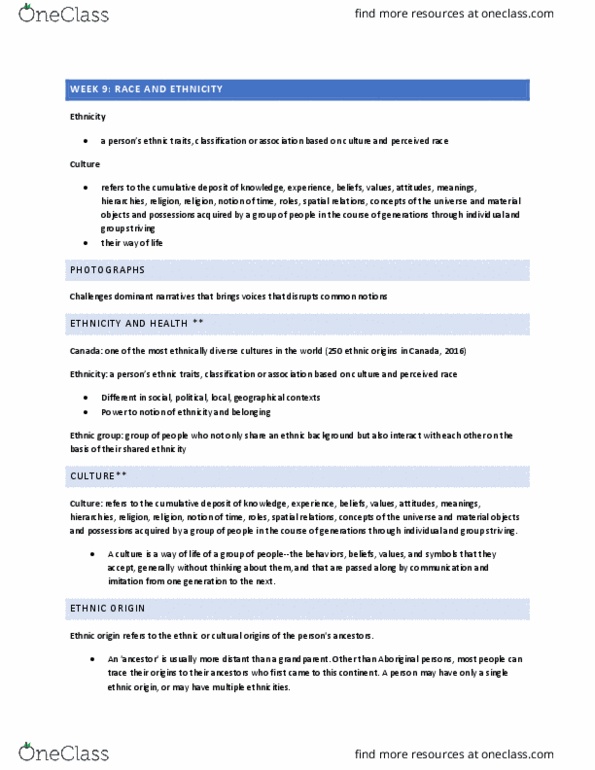 HSCI 340 Lecture Notes - Lecture 9: Ethnic Group, Visible Minority, Racialization thumbnail