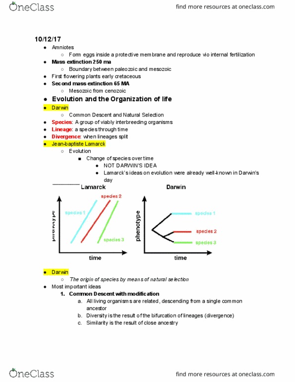 EARTH 7 Lecture Notes - Lecture 5: Common Descent, Genetic Drift, Mesozoic thumbnail