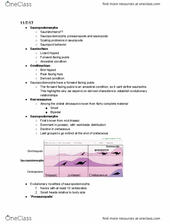 EARTH 7 Lecture Notes - Lecture 11: Plateosauria, Sauropoda, Plateosaurus thumbnail