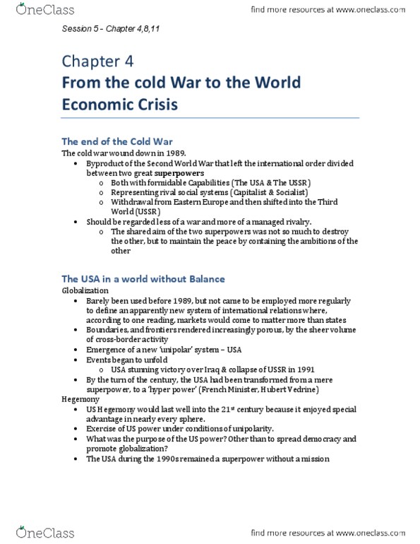 POLSCI 2I03 Chapter Notes -European Social Model, Barack Obama, World-Systems Theory thumbnail