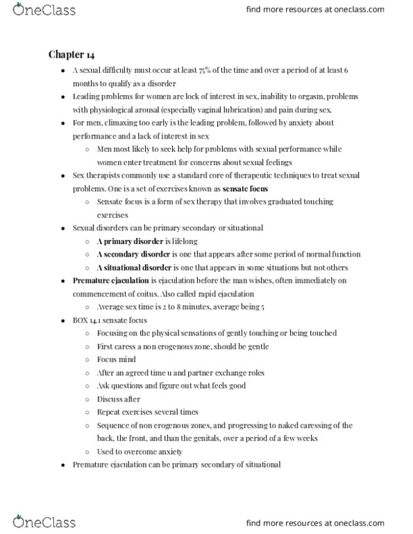 SOC 152A Chapter Notes - Chapter 14: Premature Ejaculation, Delayed Ejaculation, Erection thumbnail