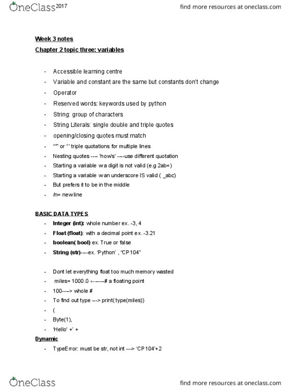 CP104 Lecture Notes - Lecture 1: Type Conversion, Decimal Mark, Operand thumbnail