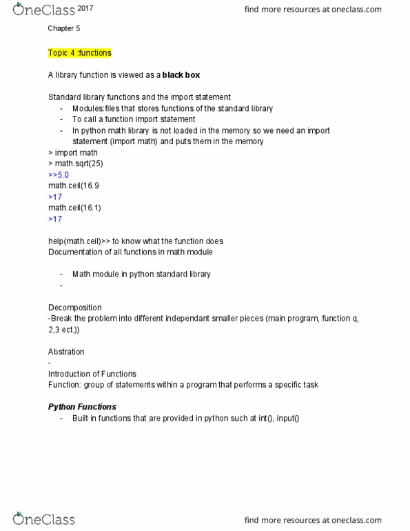 CP104 Lecture Notes - Lecture 2: Local Variable, Return Statement, Memory Management thumbnail