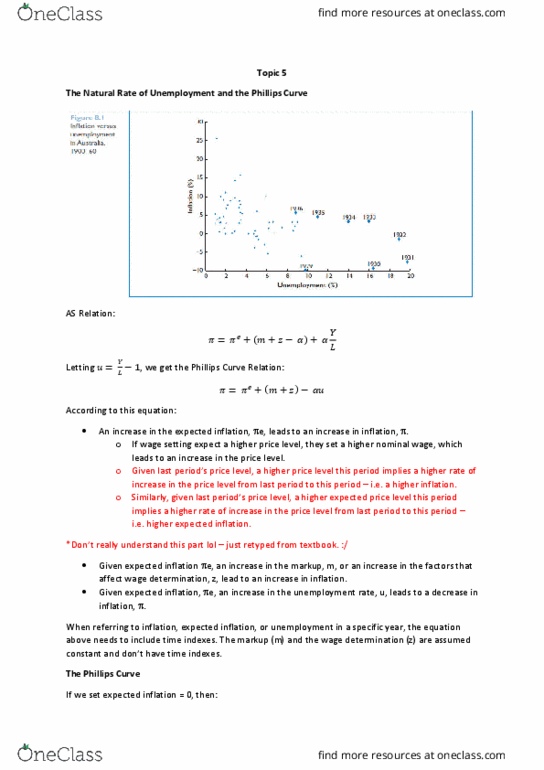ECON204 Lecture Notes - Lecture 5: Phillips Curve, Reaction Rate Constant, Nairu thumbnail