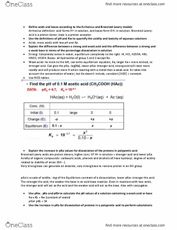CHEM1112 Lecture Notes - Lecture 8: Acid Dissociation Constant, Equilibrium Constant, Sulfuric Acid thumbnail
