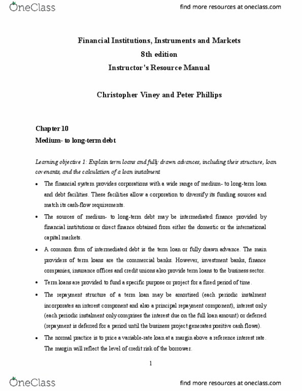 FINS1612 Chapter Notes - Chapter 10: Loan Covenant, Commercial Bank, Interest Rate Risk thumbnail