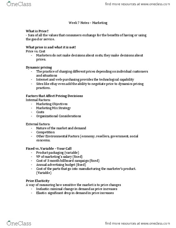 MCS 1000 Lecture Notes - Geographical Pricing, Monopolistic Competition, Dynamic Pricing thumbnail