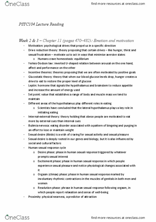 PSYC104 Chapter Notes - Chapter 11: Human Sexual Response Cycle, Bulimia Nervosa, Lateral Hypothalamus thumbnail