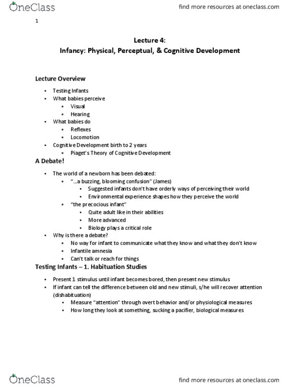 PSYC 2010U Lecture Notes - Lecture 4: Childhood Amnesia, Dishabituation, Pacifier thumbnail