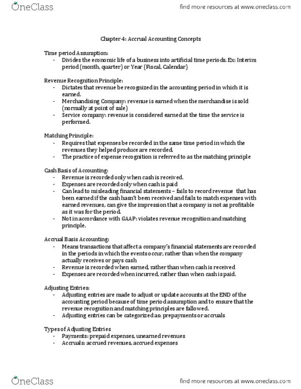 ACCT 2220 Chapter Notes - Chapter 4: Matching Principle, Accrual, Financial Statement thumbnail