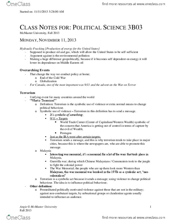 POLSCI 3B03 Lecture : SECURITIZATION & WAR ON TERROR PART 1 Political Science 3B03 thumbnail