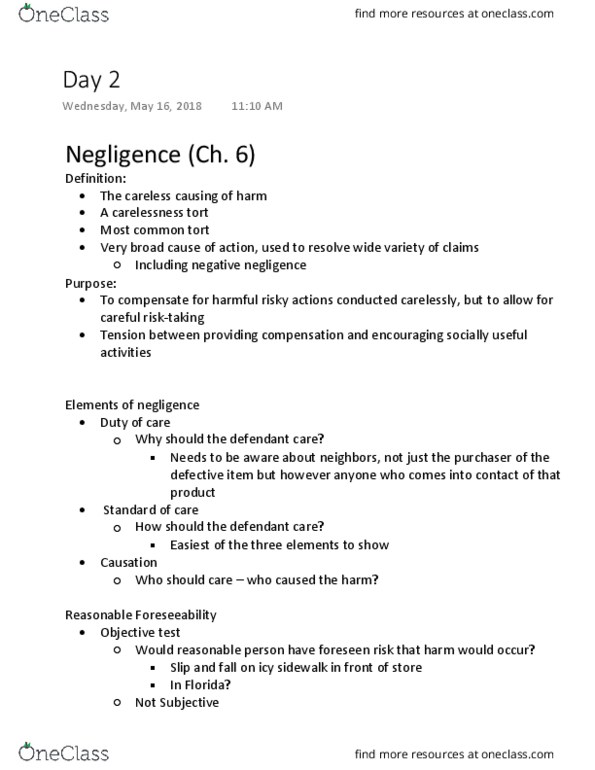 LAW 122 Lecture 2: Negligence thumbnail