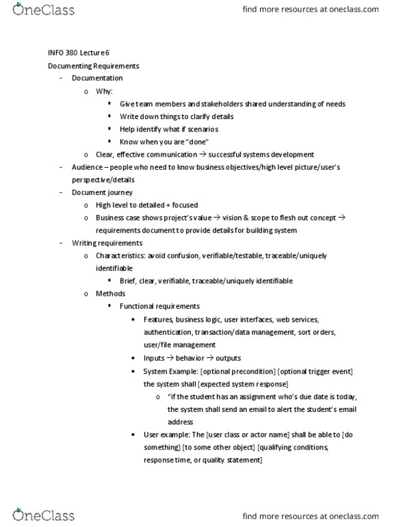 INFO 380 Lecture Notes - Lecture 6: Business Logic, Functional Requirement, Business Case thumbnail