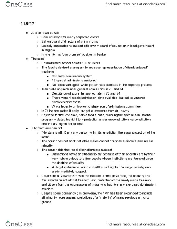PHIL 4 Lecture Notes - Lecture 11: Fourteenth Amendment To The United States Constitution, List Of Sega Arcade System Boards, Equal Protection Clause thumbnail