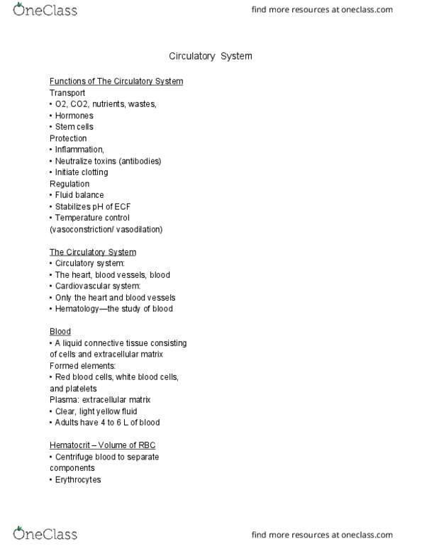 BIOL 1050H Lecture Notes - Lecture 7: Hematocrit, Horse Length, Fluid Balance thumbnail