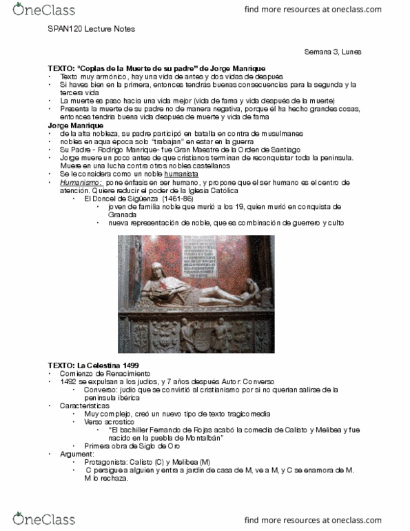 SPAN 120 Lecture Notes - Lecture 5: Fernando De Rojas, Spanish Golden Age, La Tercera thumbnail