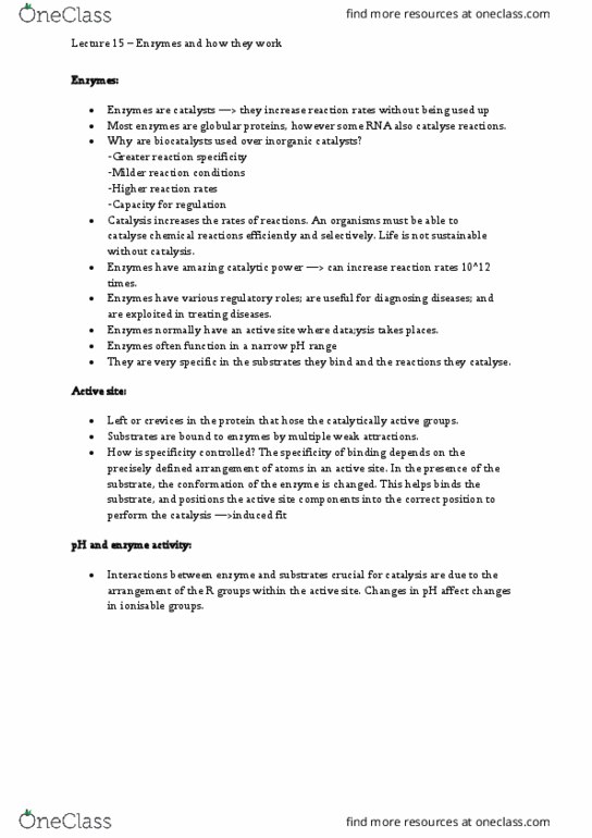 BIOL213 Lecture Notes - Lecture 15: Enzyme Catalysis, Enzyme, Nucleophile thumbnail