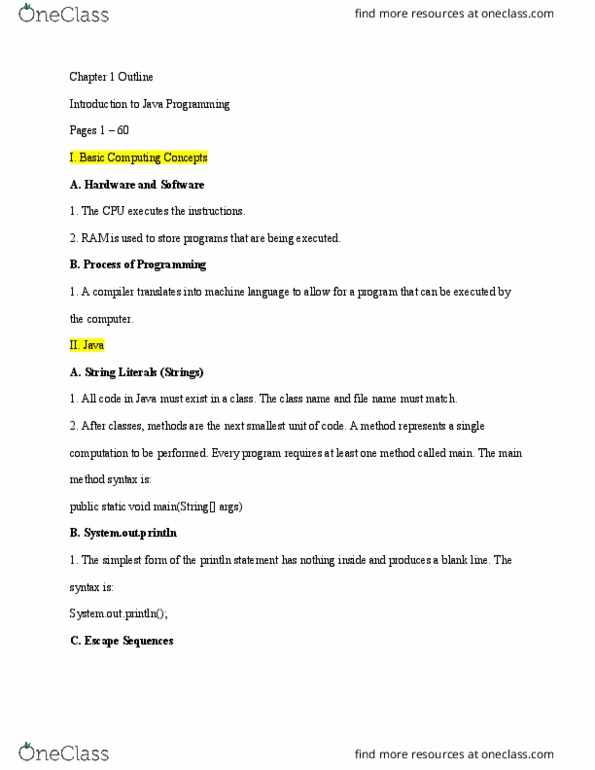 COSI 11a Chapter 1: Introduction to Java Programming Outline thumbnail