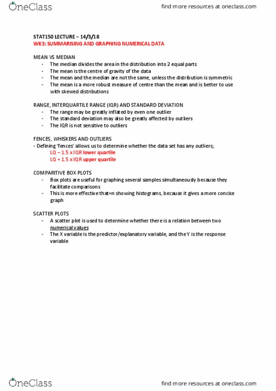 STAT150 Lecture Notes - Lecture 3: Quartile, Scatter Plot, Standard Deviation thumbnail