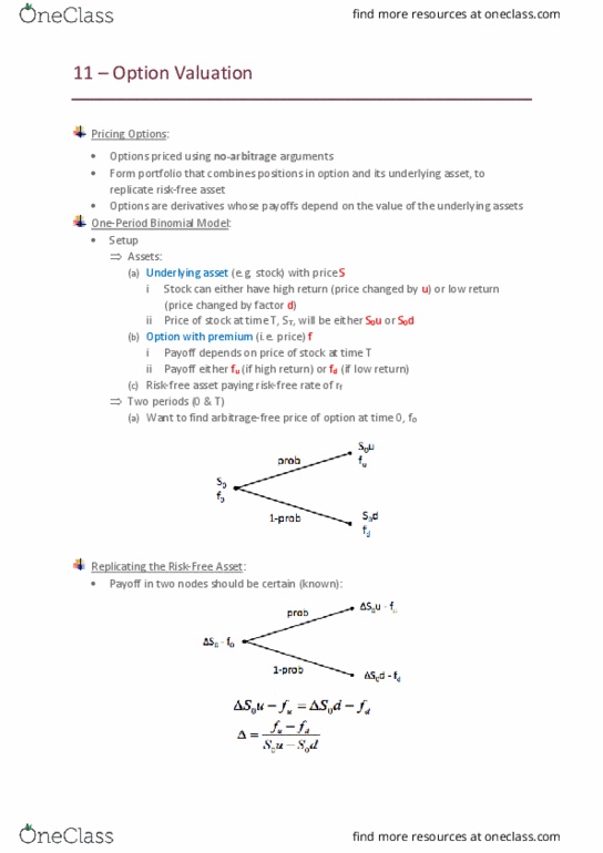 FINS2624 Lecture Notes - Lecture 11: Arbitrage, Standard Deviation, Log-Normal Distribution thumbnail