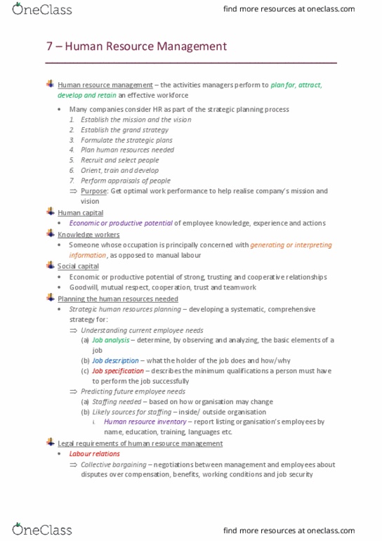 MGMT1001 Lecture Notes - Lecture 7: Human Resource Management, Performance Appraisal, Collective Bargaining thumbnail