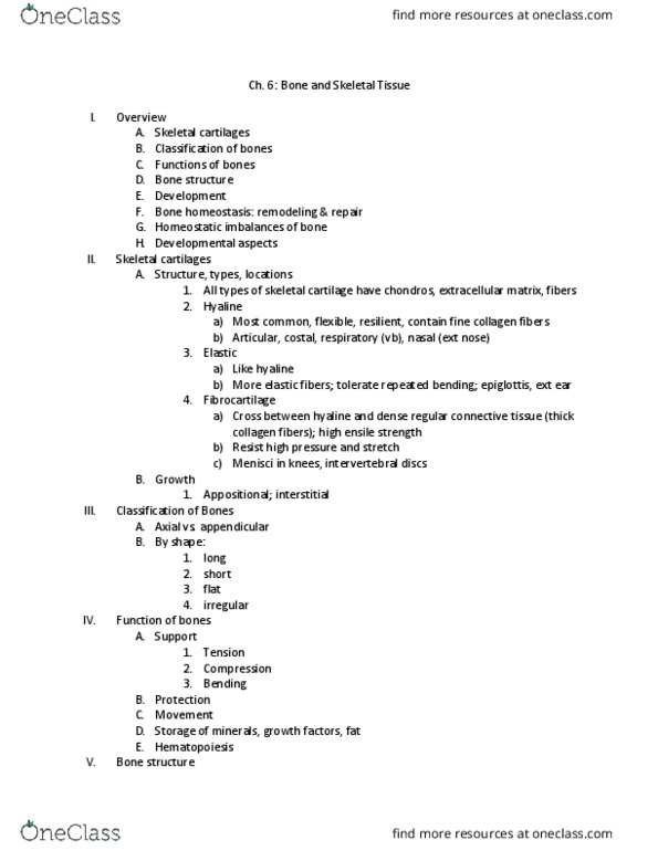 KAAP309 Lecture Notes - Lecture 6: Hyaline Cartilage, Bone Remodeling, Flat Bone thumbnail