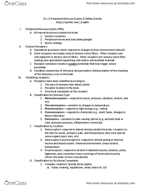 KAAP309 Lecture Notes - Lecture 13: Sensory Nerve, Axon, Sensory Neuron thumbnail