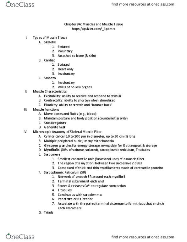 KAAP309 Lecture Notes - Lecture 9: Skeletal Muscle, Sarcomere, Cardiac Muscle thumbnail