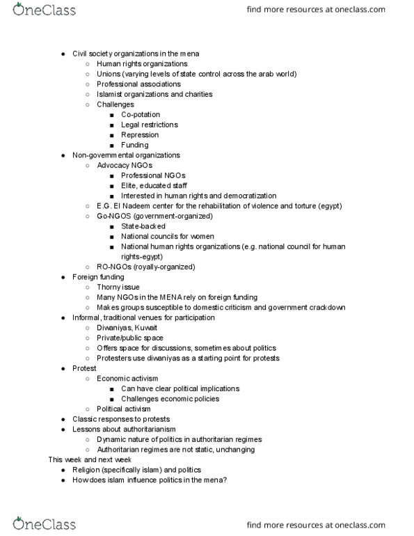 PSC 321 Lecture Notes - Lecture 10: Sharia, Authoritarianism, Mena thumbnail