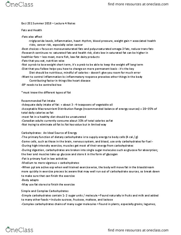 EXCI 251 Lecture Notes - Lecture 4: Saturated Fat, Dietary Fiber, Carbohydrate thumbnail