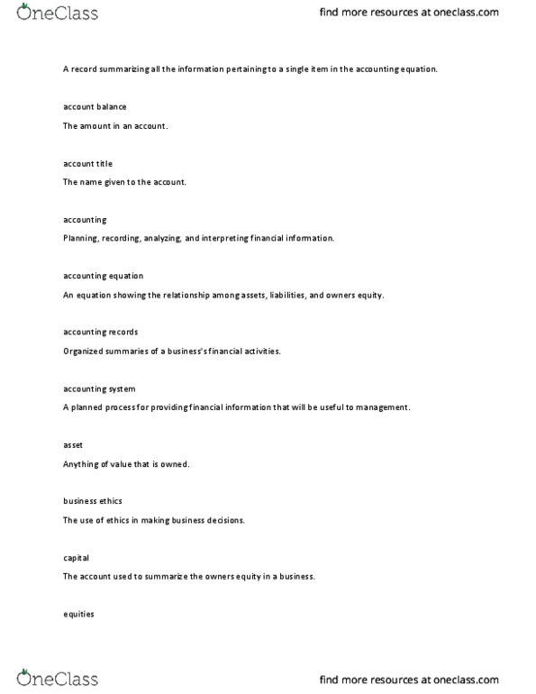 ACC 358 Lecture Notes - Lecture 1: Financial Statement, Accounting Equation thumbnail