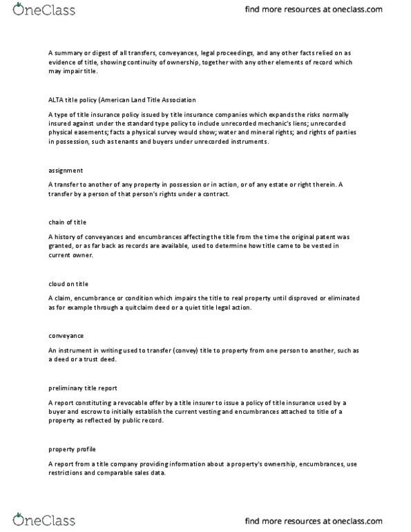 ACC 296 Lecture Notes - Lecture 6: Quitclaim Deed, Title Insurance, Quiet Title thumbnail