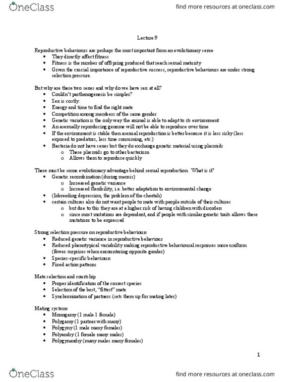 PSY352H5 Lecture Notes - Lecture 9: Inbreeding Depression, Meiosis, Polygynandry thumbnail