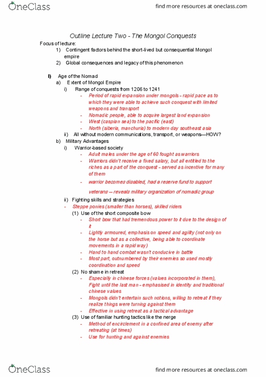 MMW 13 Lecture Notes - Lecture 2: Mongol Invasions And Conquests, Caspian Sea, Composite Bow thumbnail