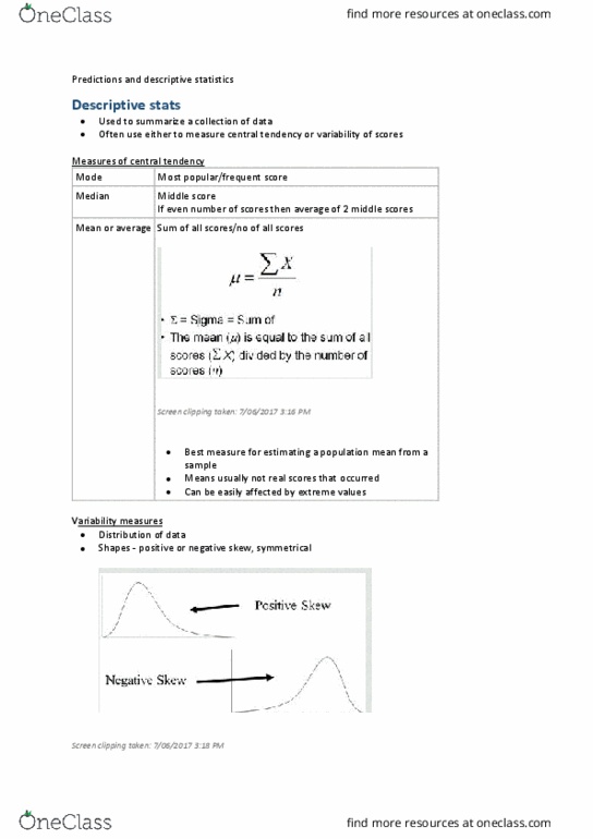 PSYC1001 Lecture Notes - Lecture 4: Descriptive Statistics, Skewness, Central Tendency thumbnail