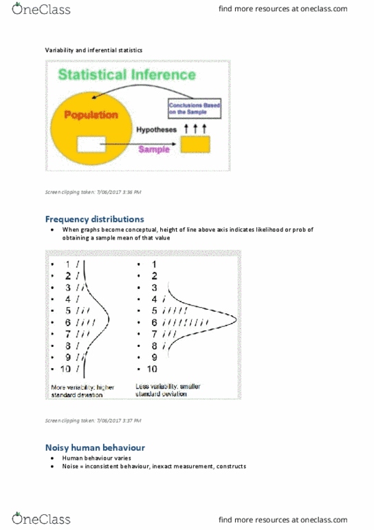 PSYC1001 Lecture Notes - Lecture 5: Statistical Inference, Frequency Distribution, Sampling Distribution thumbnail