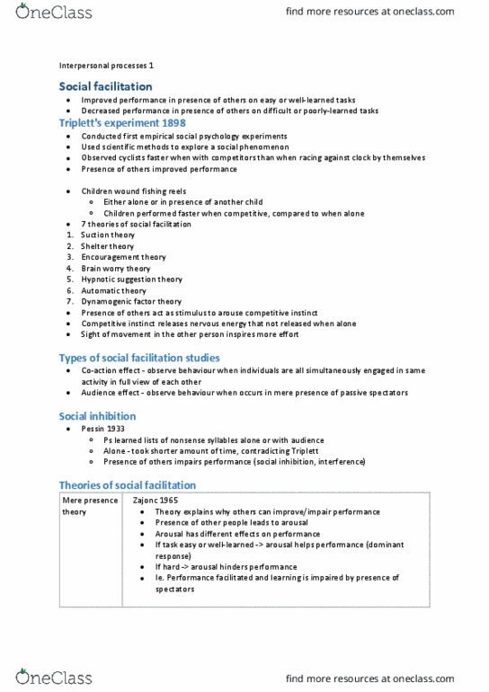 PSYC1001 Lecture Notes - Lecture 6: Social Inhibition, Social Loafing, White Noise thumbnail