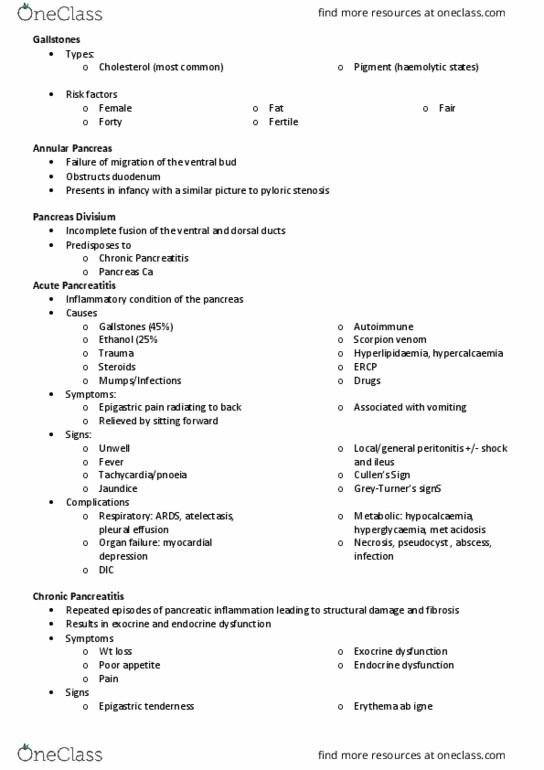 BIOLOGY 2F03 Lecture Notes - Lecture 5: Pyloric Stenosis, Pleural Effusion, Chronic Pancreatitis thumbnail