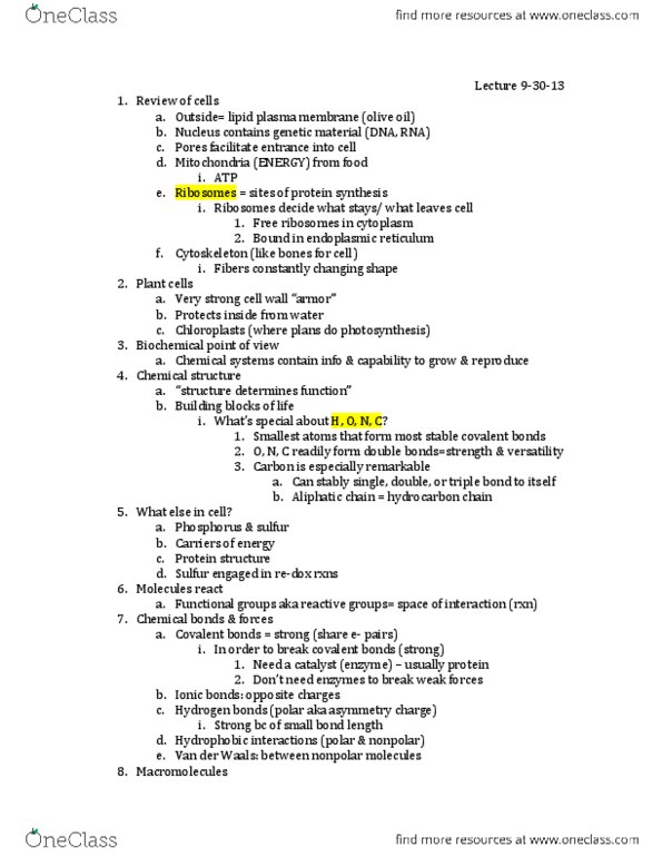 MCDB 1A Lecture Notes - Lipid Bilayer, Alpha Helix, Nucleoside Triphosphate thumbnail