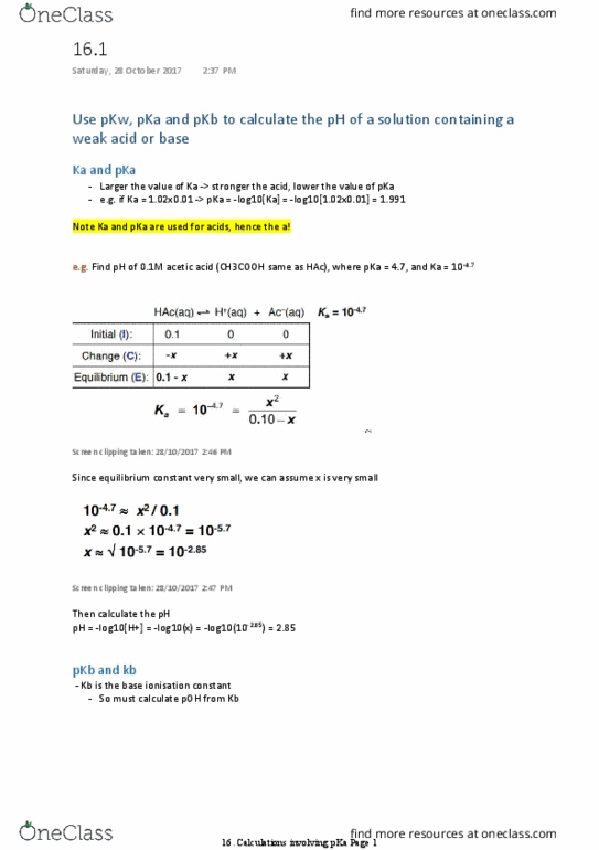 CHEM1112 Lecture Notes - Lecture 16: Acid Dissociation Constant, Acid Strength, Equilibrium Constant thumbnail