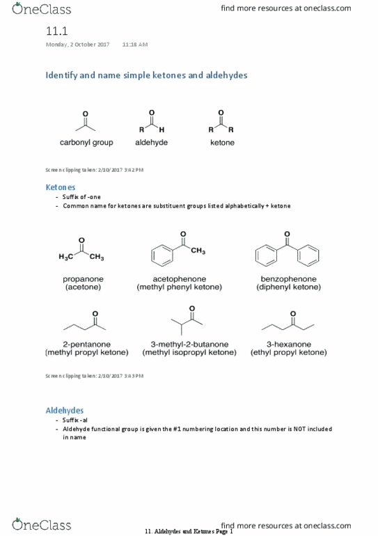CHEM1112 Lecture Notes - Lecture 11: Aldehyde, Ketone, Substituent thumbnail
