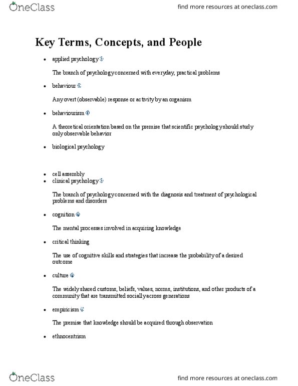 psy290 Lecture Notes - Lecture 1: Applied Psychology, Cognitive Psychology, Ethnocentrism thumbnail