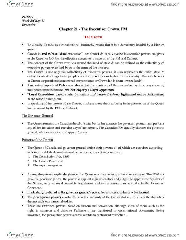 POL214Y5 Chapter Notes - Chapter 21: Royal Assent thumbnail