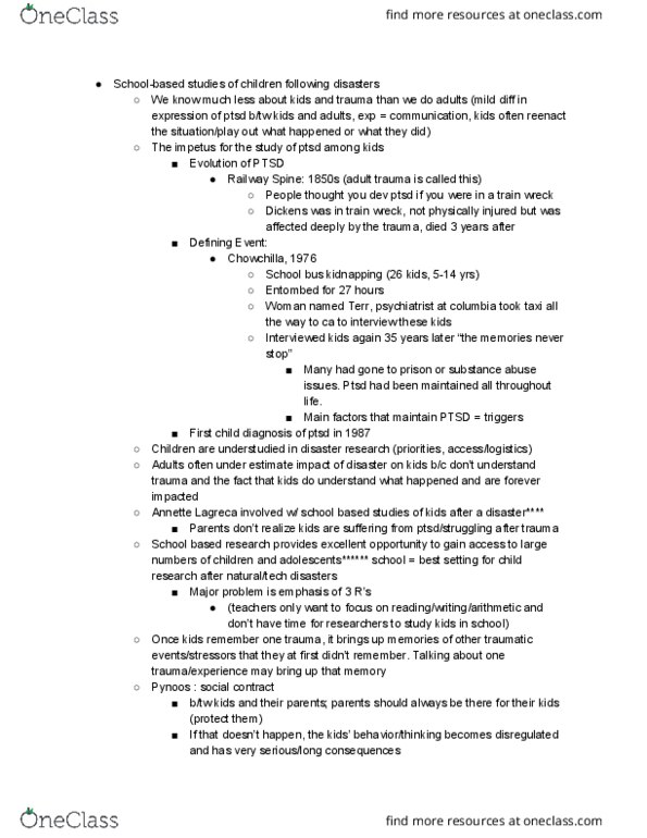 PSYC 4364 Lecture Notes - Lecture 11: School Bus, Posttraumatic Stress Disorder thumbnail