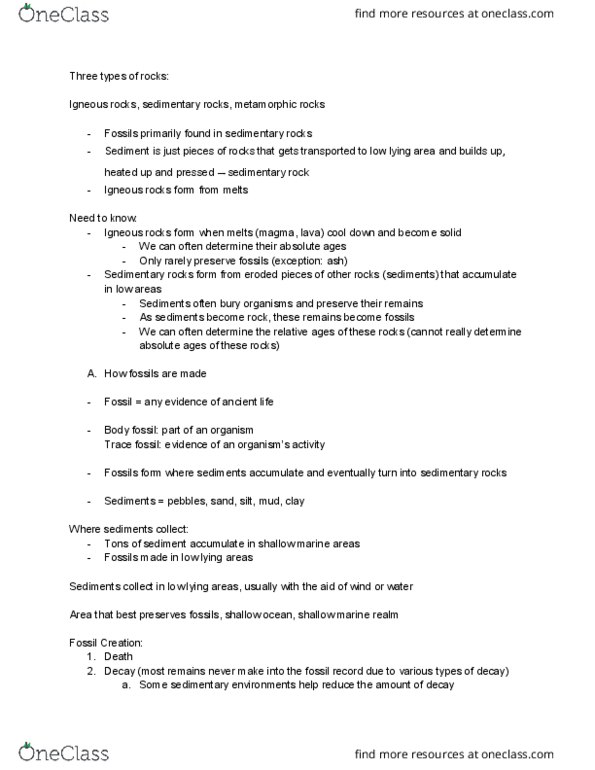 EARTH 7 Lecture Notes - Lecture 2: Depositional Environment, Ecoregion, Trace Fossil thumbnail