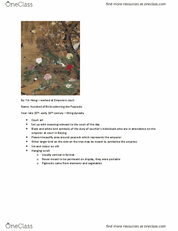 ARTHIST 1AA3 Lecture Notes - Lecture 9: Ming Dynasty, Hanging Scroll, Handscroll thumbnail