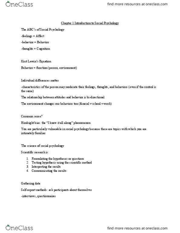 PSYC 351 Lecture Notes - Lecture 1: Hindsight Bias, Scientific Method, David Blaine thumbnail