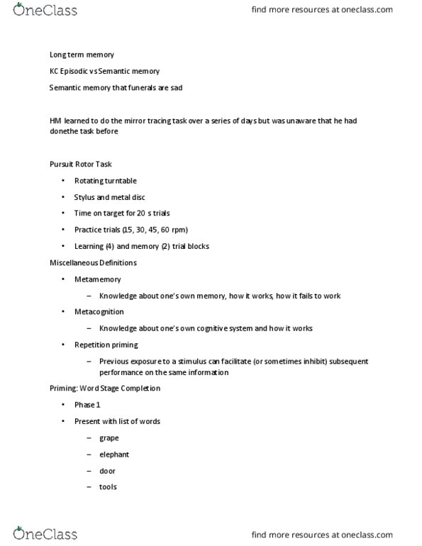 PSYC 305 Lecture Notes - Lecture 4: Fly-Killing Device, Semantic Similarity, Semantic Memory thumbnail