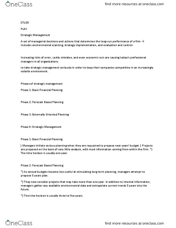 MGMT 386 Lecture Notes - Lecture 13: Strategic Planning, Strategic Management, Market Environment thumbnail